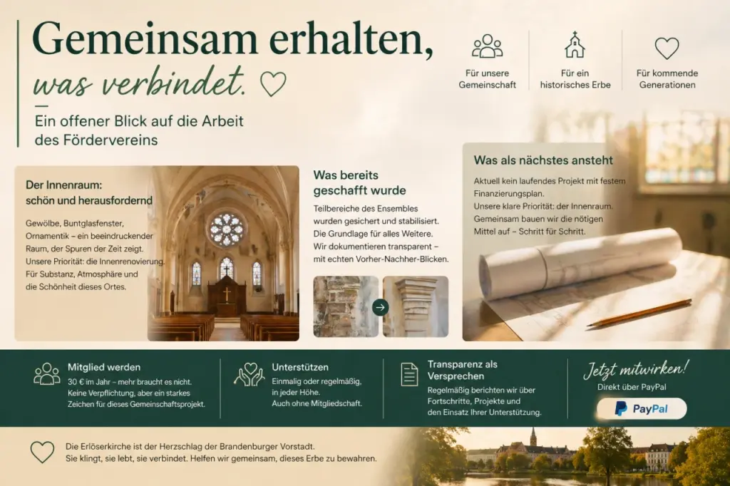 Was braucht die Erlöserkirche – und was haben wir bereits geschafft? Ein offener Blick auf die Arbeit des Fördervereins